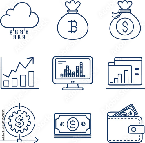 Fintech Line Icons Set, Editable Stroke Vector Collection for Finance and Digital Payment
