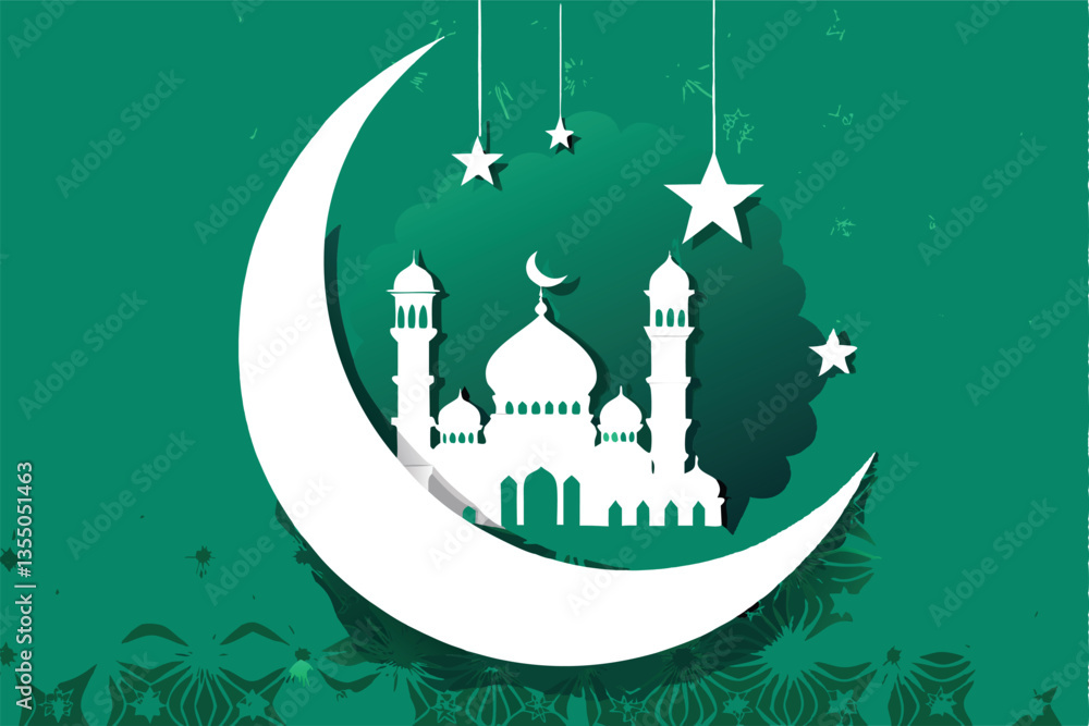 Create a vector background featuring a stylized crescent moon and shimmering stars, using a gradient of deep blues and purples. The style should be elegant and minimalist. Create a vector background featuring a stylized crescent moon and shimmering stars, using a gradient of deep blues and purples. The style should be elegant and minimalist.