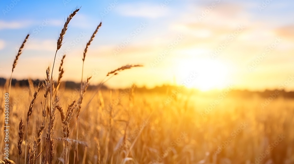 Golden wheat field basking in the warm glow of a setting sun reflecting a serene agricultural landscape : Generative AI Golden wheat field basking in the warm glow of a setting sun reflecting a serene agricultural landscape : Generative AI