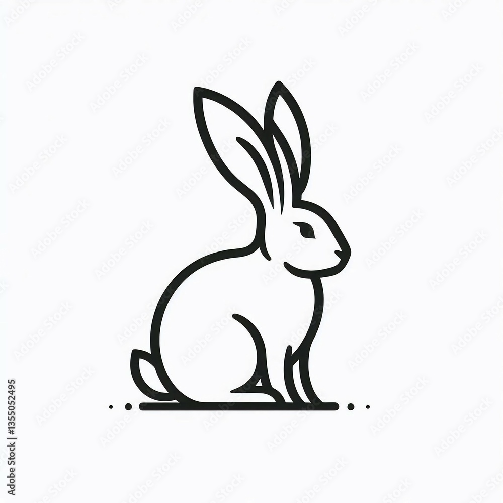 Obraz premium Alert Bunny Minimalist Line Art Icon