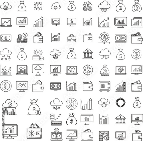 Fintech Line Icons Set, Editable Stroke Vector Collection for Finance and Digital Payment