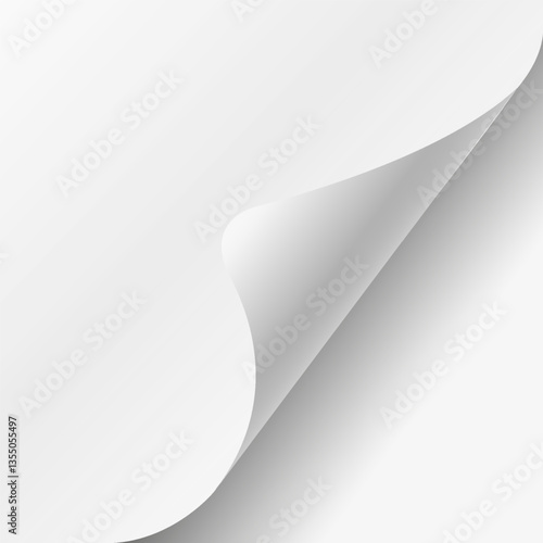 Page with curled corner and shadow, page curl with shadow on blank sheet of paper, rolled paper corner, corner of sheet of paper
