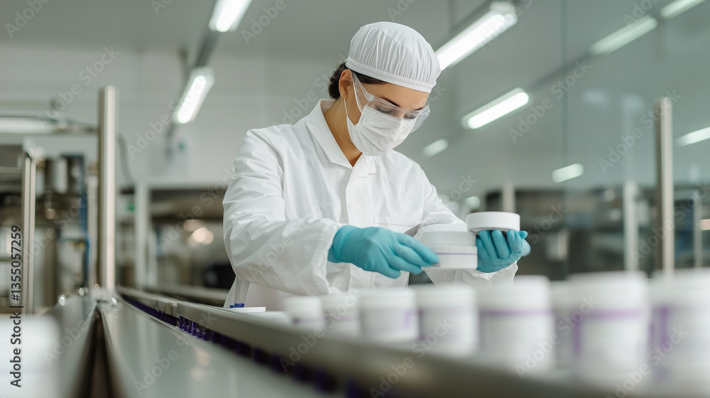 Quality Control Technician Checking Products on a Conveyor Belt Quality Control Technician Checking Products on a Conveyor Belt