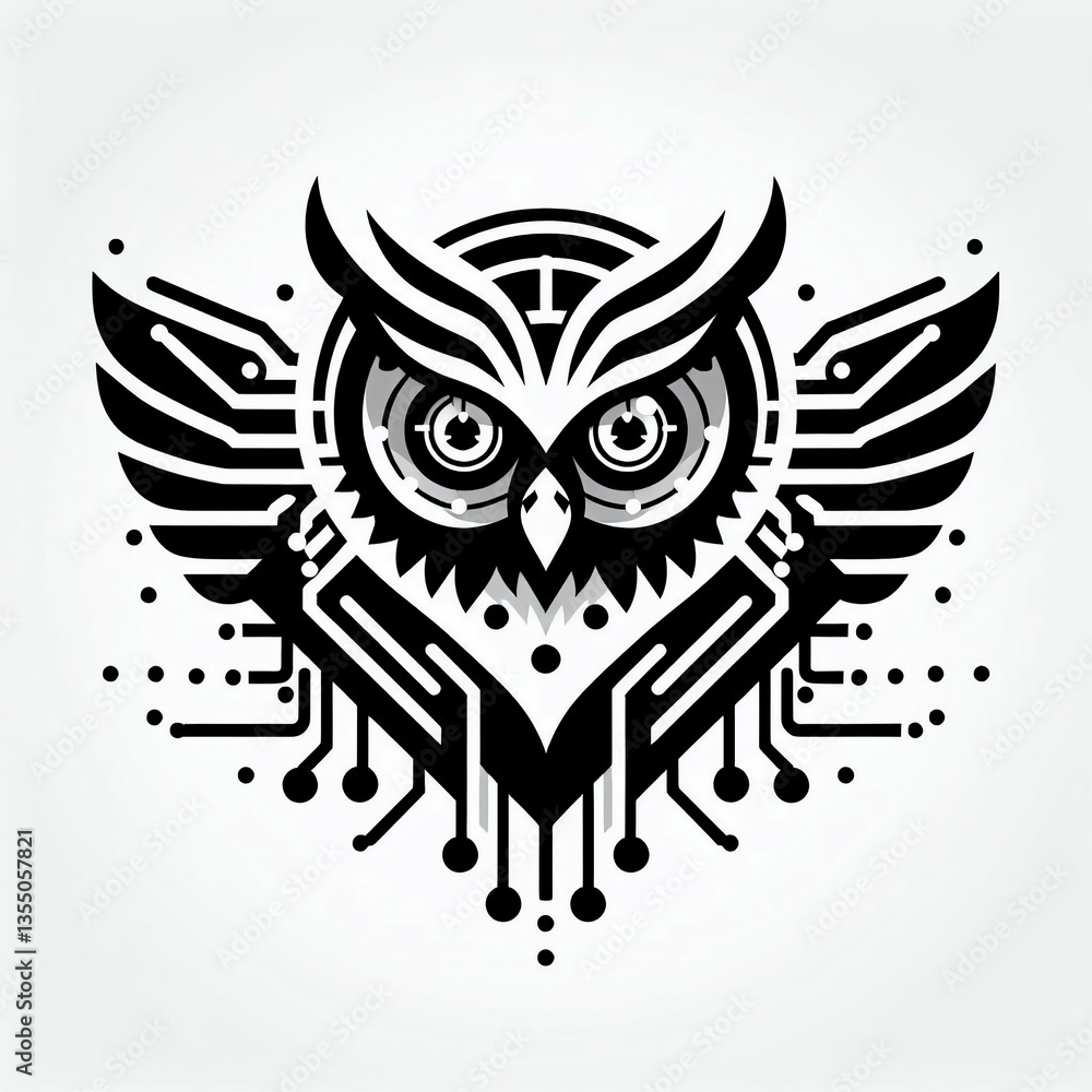 Obraz premium Cyber Owl A Digital Guardian