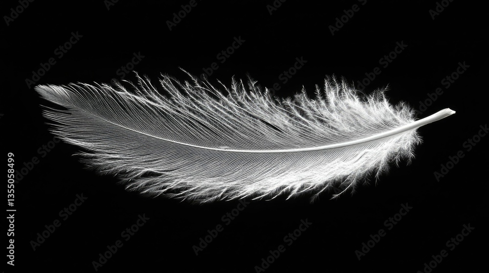 Obraz premium A single feather floating in the air, symbolizing lightness, freedom, and emotional release.