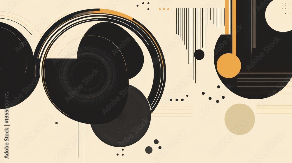 Obraz premium Abstract geometric shapes, layered circles, lines, and color palettes. Possible use for backgrounds, posters, websites