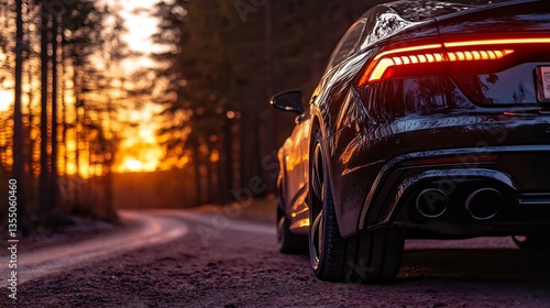 Wallpaper Mural Luxury Black Sports Car on a Country Road During a Beautiful Golden Hour Sunset : Generative AI Torontodigital.ca