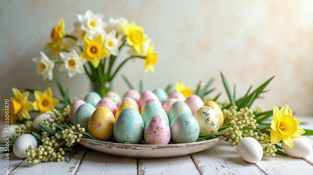 Fototapeta premium Easter Eggs with Spring Flowers