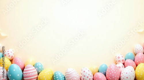Easter eggs decoration on a pink and yellow background