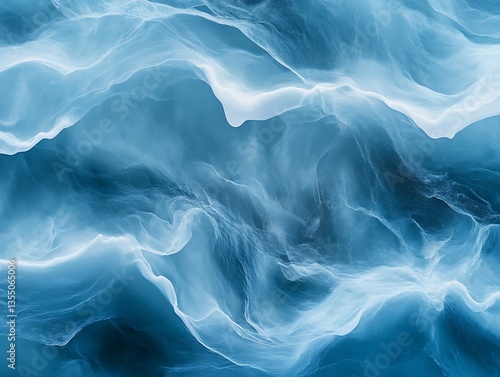 Ethereal wisps of mist create a mesmerizing pattern against a soft blue background in a serene natural 