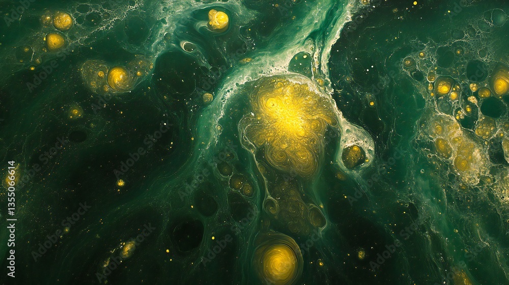 Fototapeta premium Abstract Green and Gold Fluid Acrylic Pour Painting Texture Background