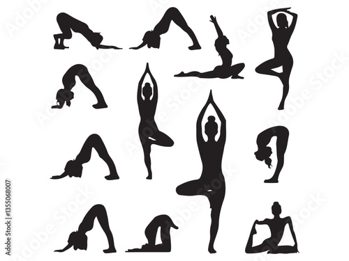 silhouettes of women doing yoga