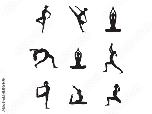 silhouettes of yoga poses