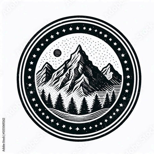 Monochrome Mountain Badge Peaks  Pines