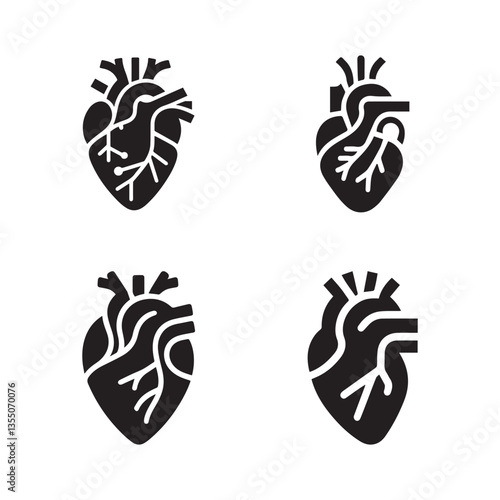 set collection black human heart anatomy icon vector design