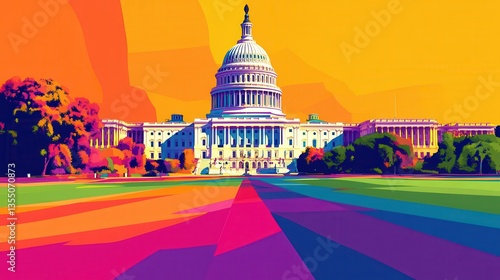 Vibrant Capitol Building in Washington DC: A Colorful Artistic Depiction