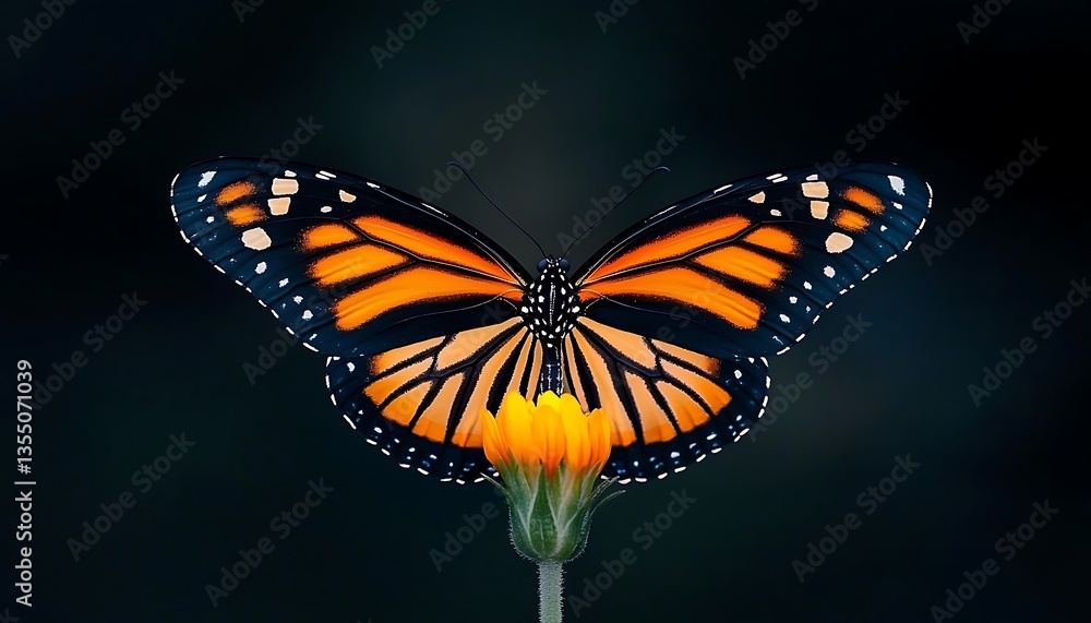 Fototapeta premium Monarch Butterfly on Flower with Dark BG.