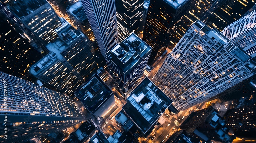 Aerial view of vibrant urban cityscape at night showcasing skyscrapers and bustling city lights : Generative AI Aerial view of vibrant urban cityscape at night showcasing skyscrapers and bustling city lights : Generative AI