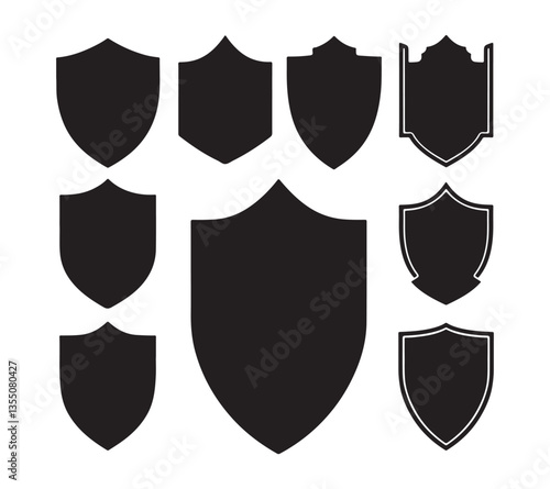 Shiny silver shield emblem set with classic heraldic elements