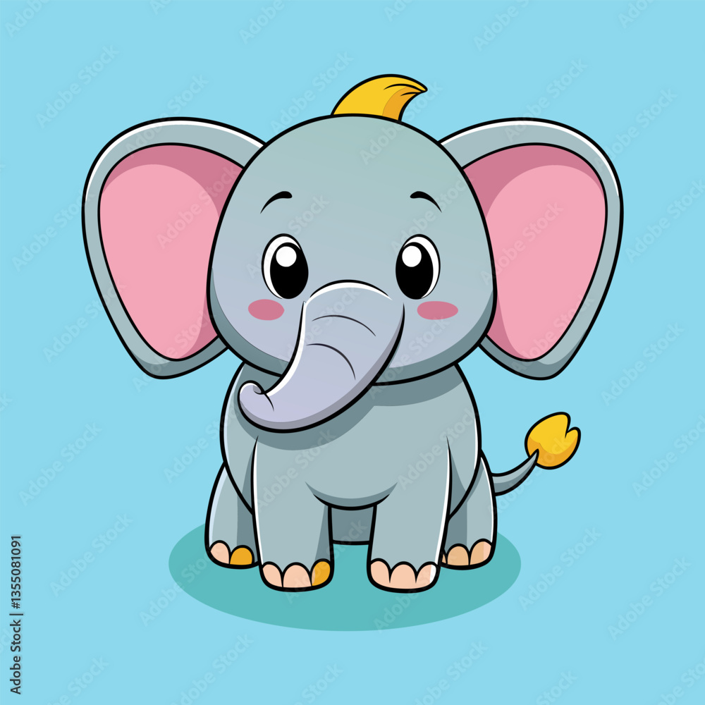 Naklejka premium Cute cartoon elephant sits patiently.