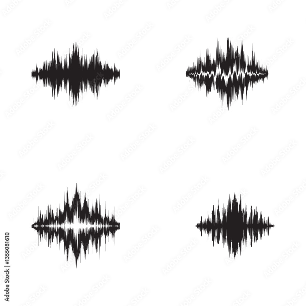 set collection black grunge effect vector sound waves flow isolated on a white background flat design set collection black grunge effect vector sound waves flow isolated on a white background flat design