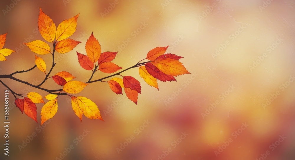 Autumn Branch Soft Watercolor Painting - Golden and red autumn leaves on a branch, symbolizing change, beauty, nature, warmth, and transition. A soft watercolor painting creates a serene autumn scene Autumn Branch Soft Watercolor Painting - Golden and red autumn leaves on a branch, symbolizing change, beauty, nature, warmth, and transition. A soft watercolor painting creates a serene autumn scene