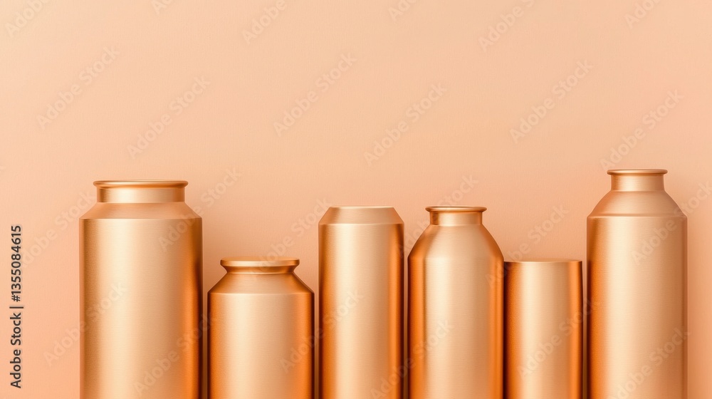 Fototapeta premium Rose Gold Metallic Containers on Peach Background