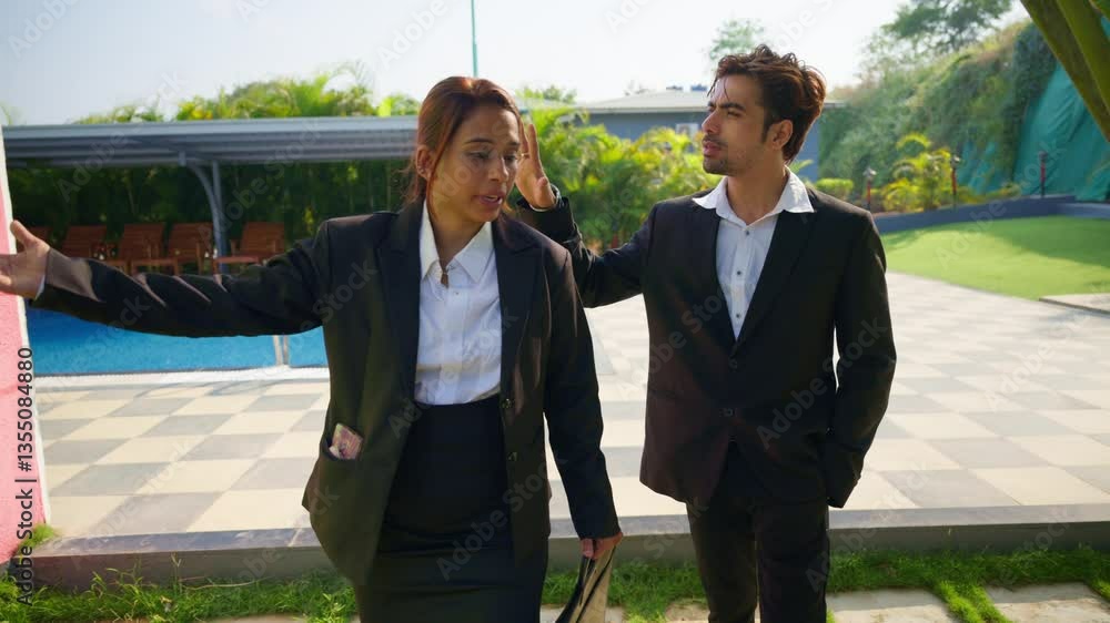 Female Agent Walks Buyer Through Resort Grounds Female Agent Walks Buyer Through Resort Grounds