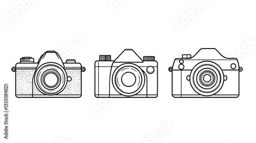 Modern illustration of three distinct camera designs showcasing various styles and features prevalent in contemporary photography