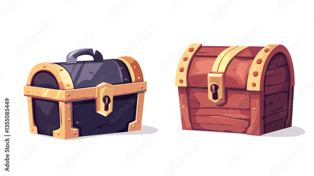 Illustration of two modern treasure chests in vibrant colors showcasing distinct designs and details Illustration of two modern treasure chests in vibrant colors showcasing distinct designs and details