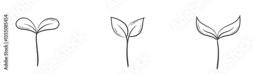 Plant sprouts with two leaves line illustrations. Nature, spring and planting design elements. Isolated vector illustrations