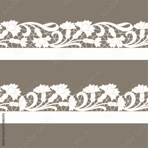 Seamless floral background with lace flowers.Vector hand made lace pattern with flowers
