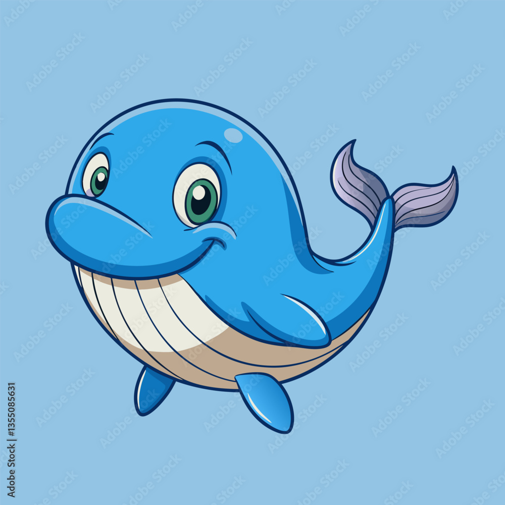 Fototapeta premium Happy blue whale cartoon character.