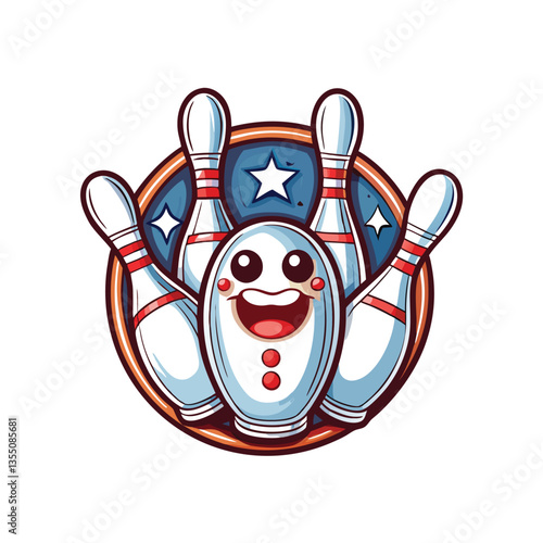 A stylized retro cartoon character bowling in a vibrant 1950s bowling alley, showcasing vintage aesthetic and playful energy.
