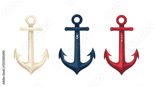 Collection of modern style anchors with varying colors showcasing nautical themes and designs