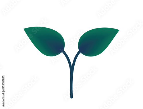 Sprout with two leaves green gradient illustration. Spring, planting and nature design element. Isolated vector image
