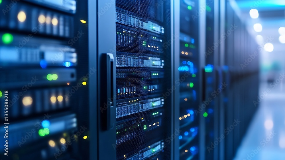 Modern data center with server racks showcasing high technology and networking equipment in a professional environment : Generative AI Modern data center with server racks showcasing high technology and networking equipment in a professional environment : Generative AI