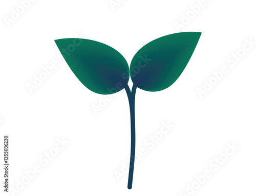 Sprouted plant with two leaves green gradient illustration. Seedling, planting and spring design element. Isolated vector image
