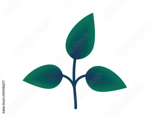 Plant sprout with three leaves green gradient illustration. Spring, planting and nature design element. Isolated vector image