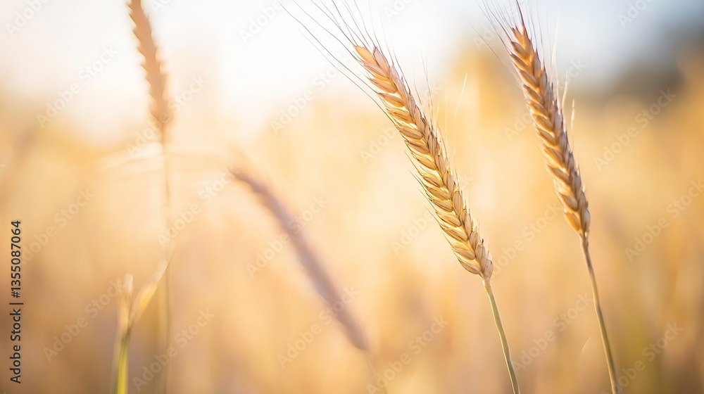 Closeup view of ripe golden wheat ears swaying gently in the breeze during golden hour : Generative AI Closeup view of ripe golden wheat ears swaying gently in the breeze during golden hour : Generative AI