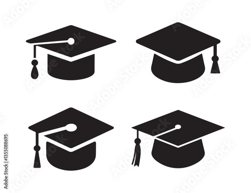 Graduation cap and diploma vector icon with tassel and academic achievement symbol