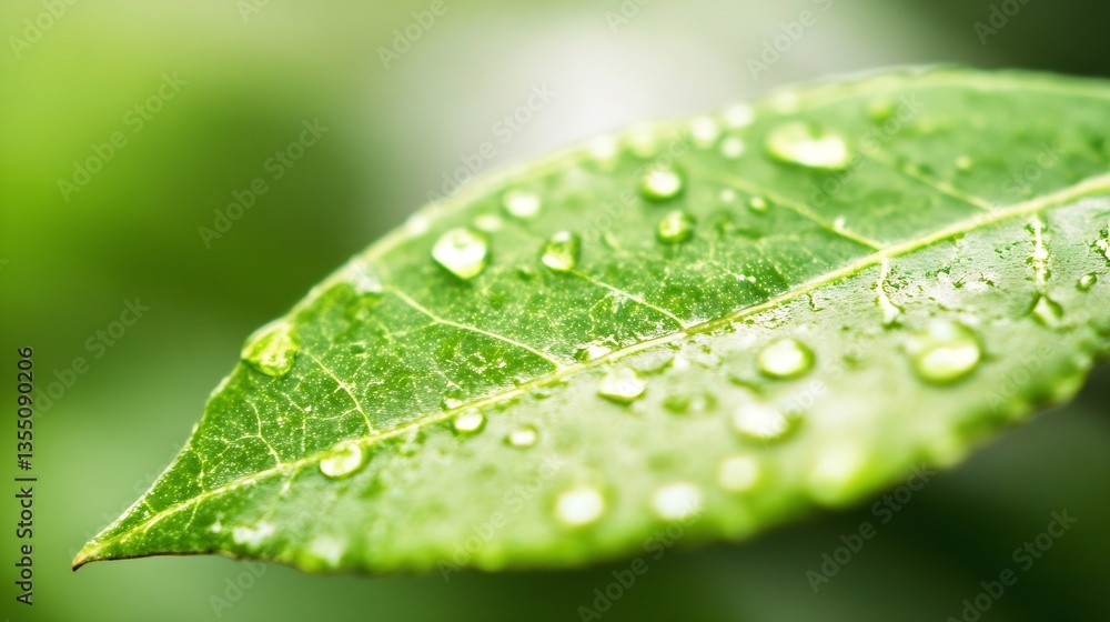 Closeup of a green leaf with water droplets highlighting nature's beauty and freshness : Generative AI Closeup of a green leaf with water droplets highlighting nature's beauty and freshness : Generative AI