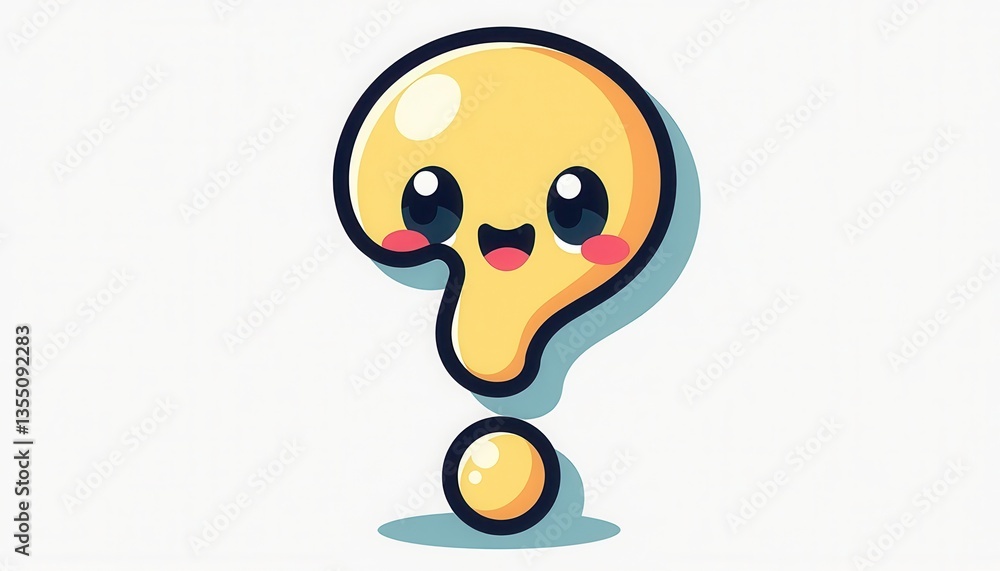 Fototapeta premium Cute kawaii-style question mark emoticon with a cheerful expression 