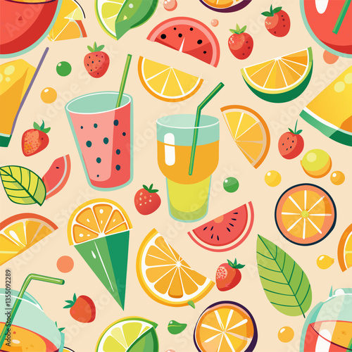 Colorful fruit drinks seamless pattern.