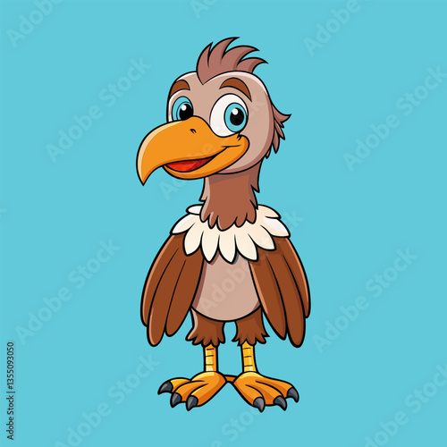 Cute cartoon vulture smiles happily.