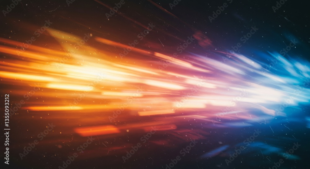Fototapeta premium Dynamic Light Streaks Abstract Background - Abstract featuring vibrant orange and blue light streaks against a dark background, ideal for technology, speed, or energy concepts