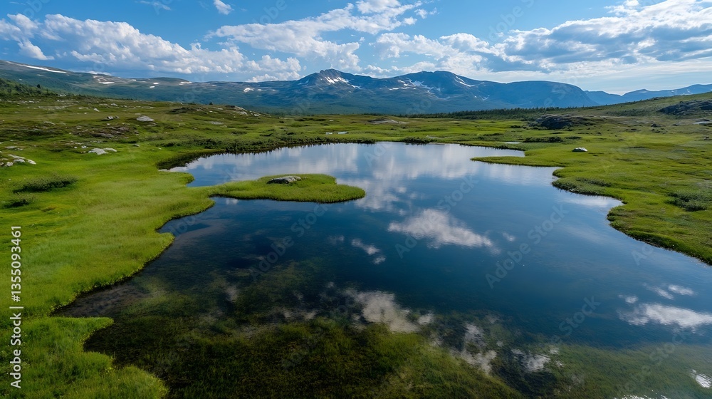 Serene landscape featuring a tranquil pond reflecting blue sky and lush greenery in a scenic environment : Generative AI Serene landscape featuring a tranquil pond reflecting blue sky and lush greenery in a scenic environment : Generative AI