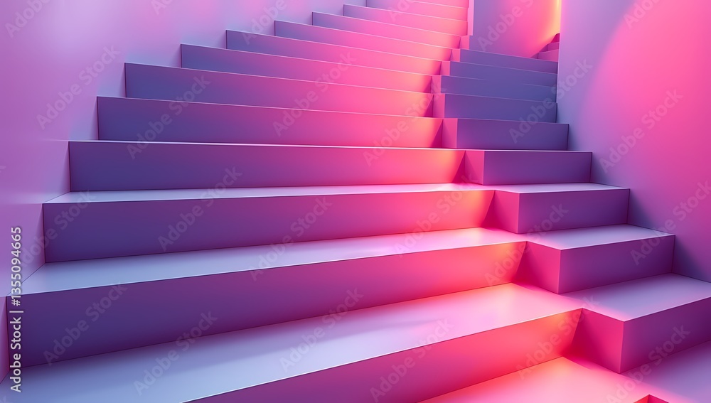Ascending Stairway with Pink and Violet Lighting Creating Dreamy Vibe Ascending Stairway with Pink and Violet Lighting Creating Dreamy Vibe