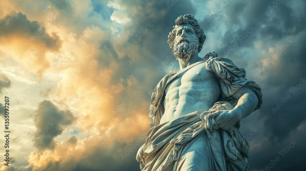 Ancient Greek statue against dramatic sky Ancient Greek statue against dramatic sky