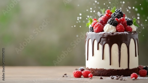 Delicious Chocolate Cake Decorated with Fresh Berries